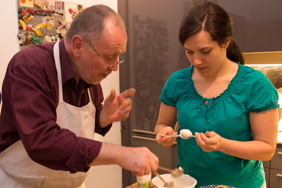 Daniela being instructed by the chef