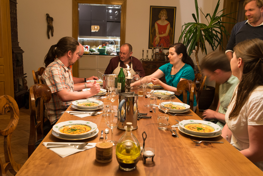 The table is covered with delicious meals