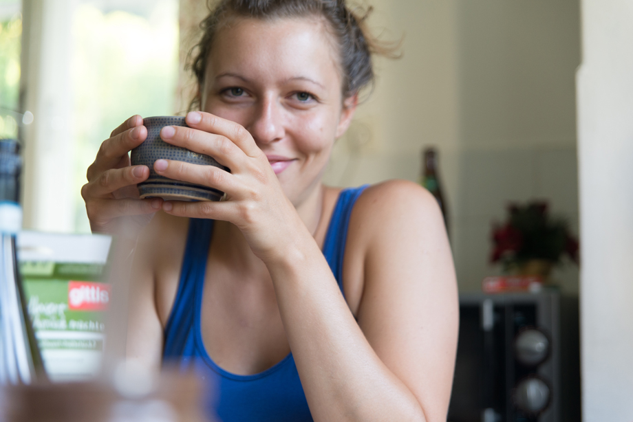 Edith with her fancy coffee cup