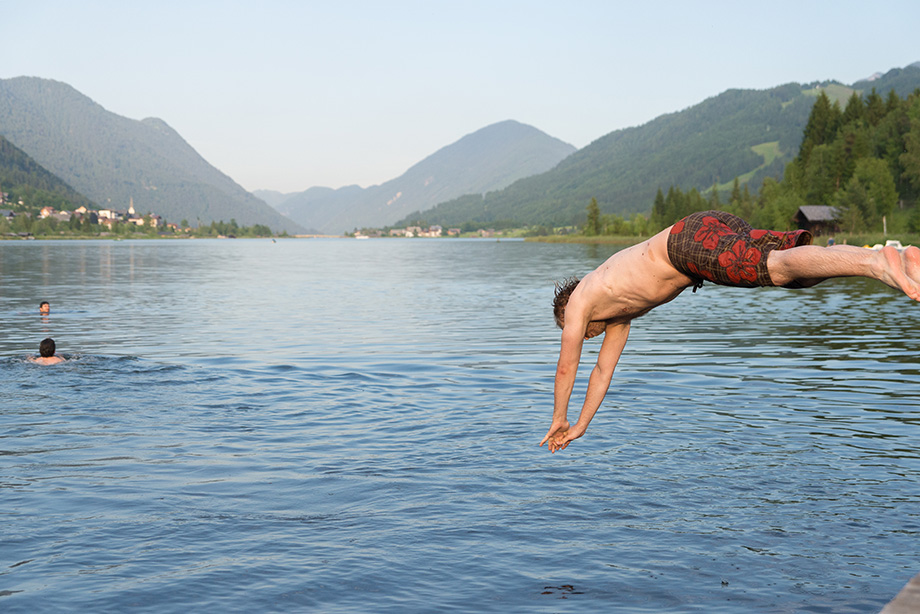 Claus taking a dive into the lake