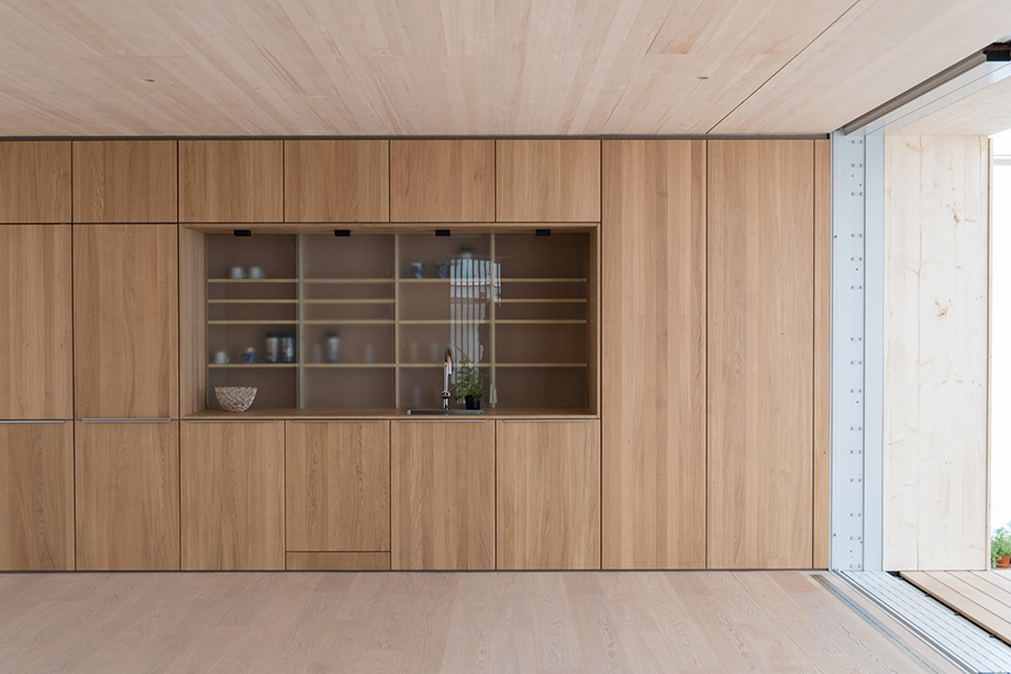 Closer view of the kitchen with LISI's organic fridge.