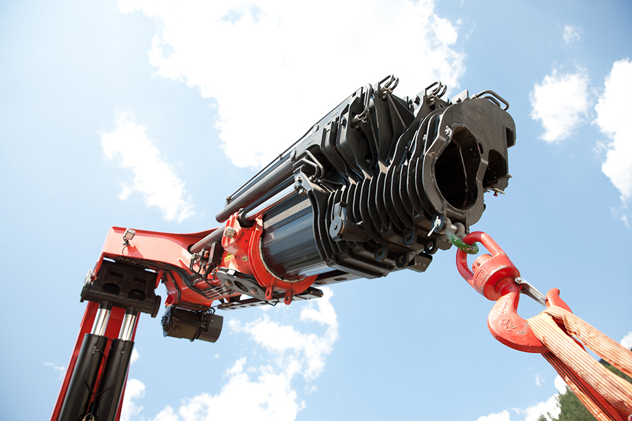 Close-up of massive crane by company Palfinger