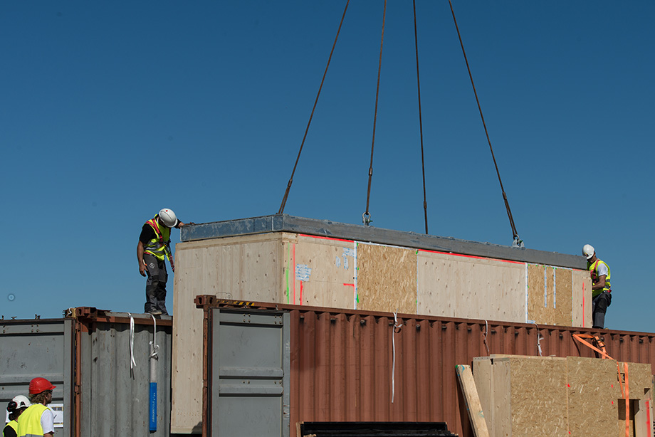 Crane lifting the service core