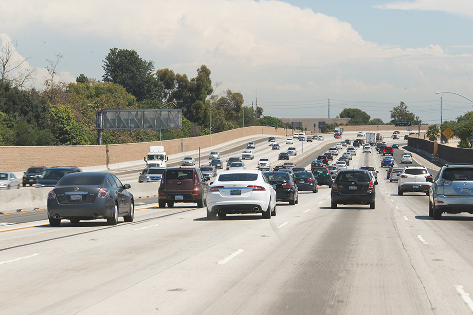 Driving down the freeway.