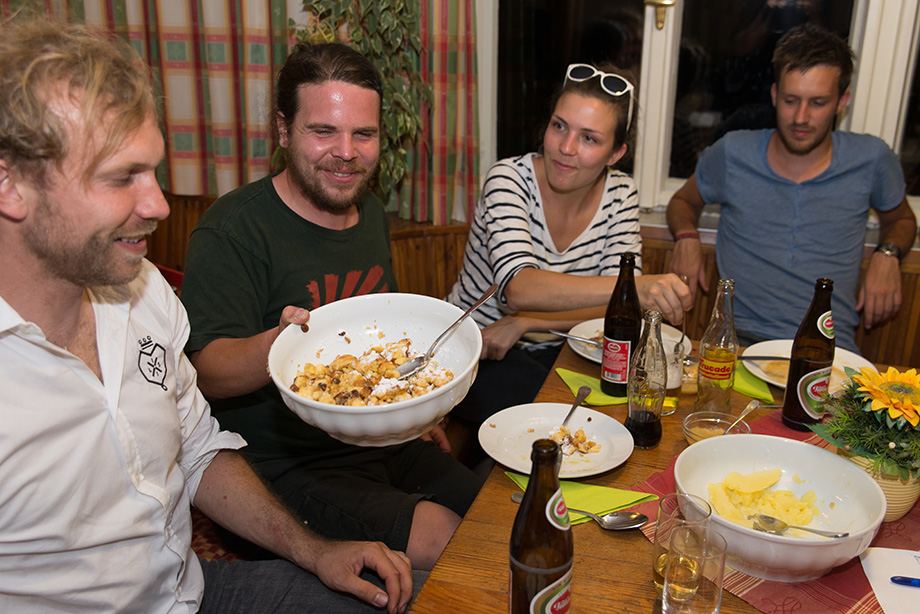 Decathlete Benedikt is passing on the bowl of Kaiserschmarrn – a traditional Austrian dessert.