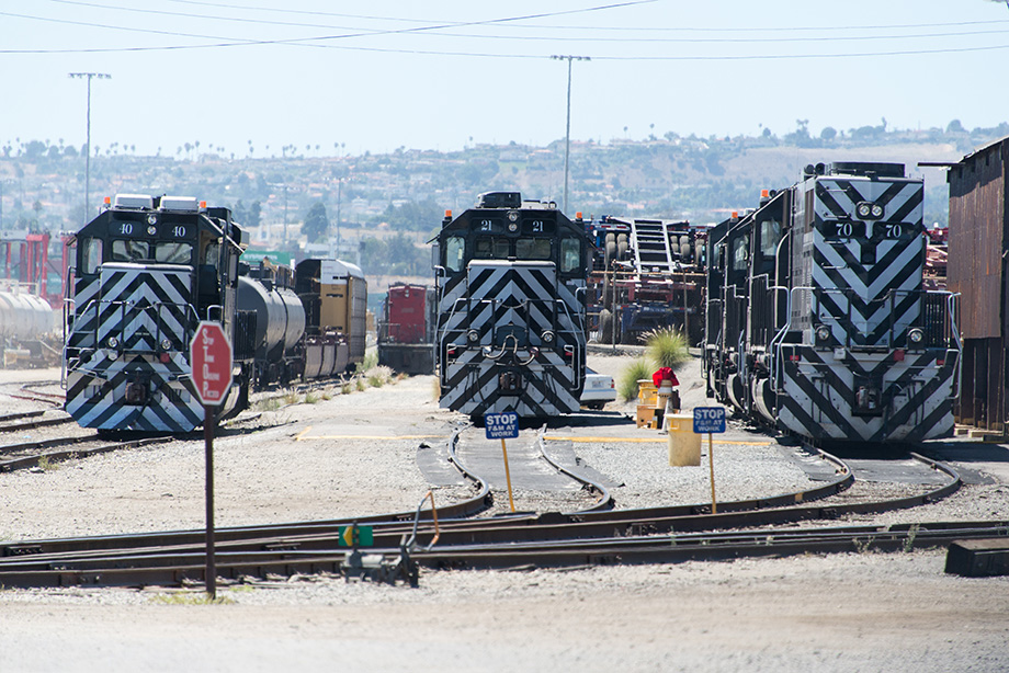 Locomotives in the harbor of LA.