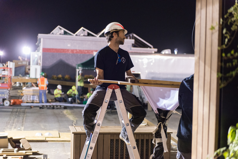 A decathle sitting on a ladder.