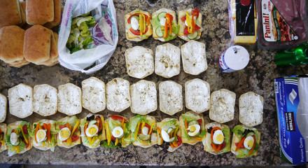 Sandwiches placed on the table.