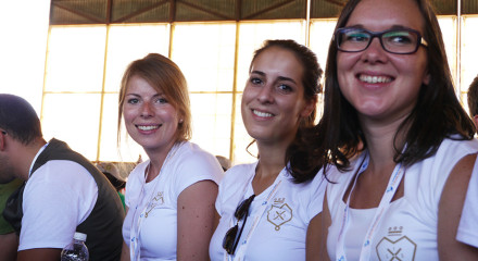 Sigrid, Sandra and Annika in their neat uniforms, looking sharp.