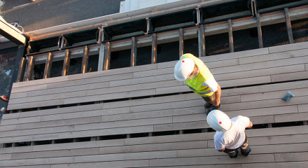 Somebody took a picture from the roof, looking down on the decking.